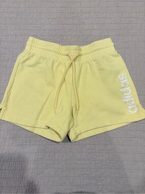 Adidas Neon Yellow Lounge Shorts XS Drawstring Cotton Logo